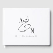 Modern Monogram Zwart Wit Elegant Bruiloft Gastenboek (Voorkant)