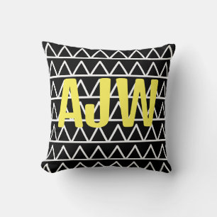 Modern Monogram Zwart-wit Geometrisch Kussen