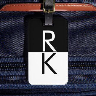 Modern Monogram Zwart-Wit Gepersonaliseerd Bagagelabel