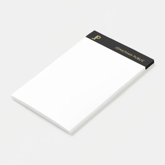 Modern Monogram Zwart Wit Goud Elegant Eenvoudig Post-it® Notes (Schuin)