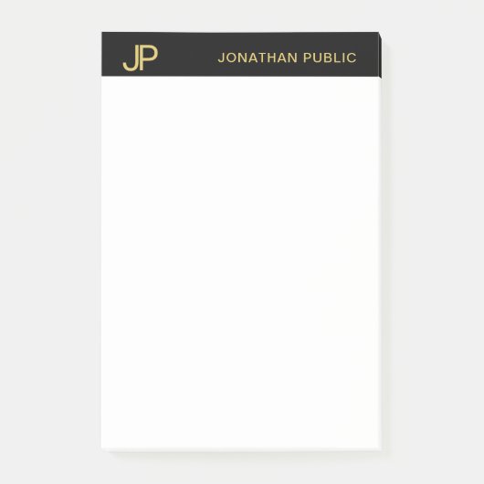 Modern Monogram Zwart Wit Goud Elegant Eenvoudig Post-it® Notes (Voorkant)
