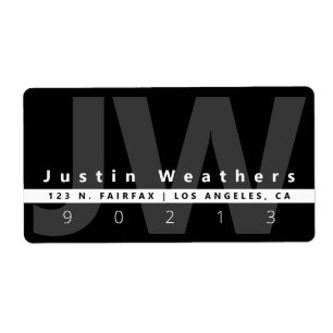Modern Monogram Zwart Wit & Grijs Adres Etiket