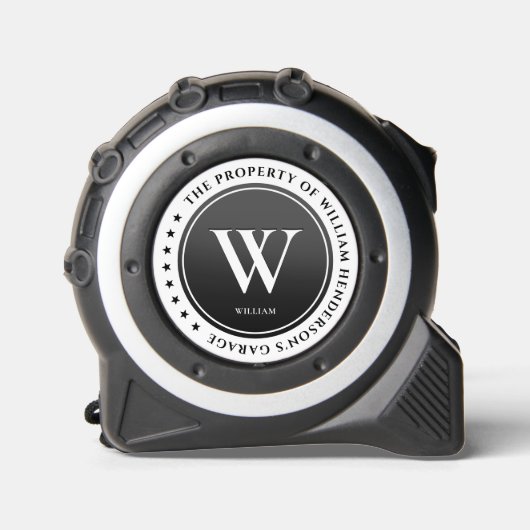 Modern Monogram Zwart Wit Initiaal Aannemer Rolmaat (Voorkant)