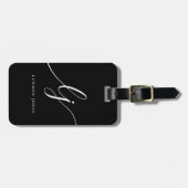 Modern Monogram Zwart Wit Kalligrafie Initialen Bagagelabel (Voorkant horizontaal)