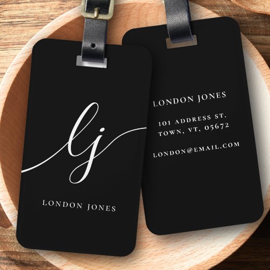 Modern Monogram Zwart Wit Kalligrafie Initialen Bagagelabel