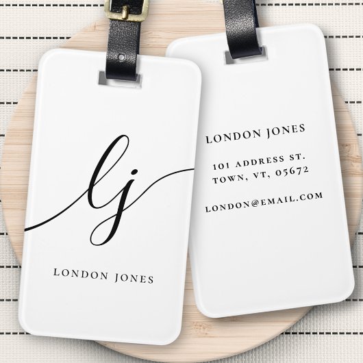 Modern Monogram Zwart Wit Kalligrafie Initialen Bagagelabel