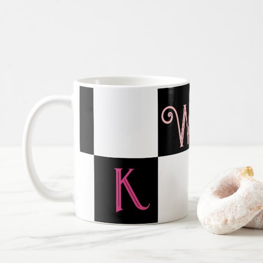 Modern Monogram zwart-wit Koffiemok (Met donut)
