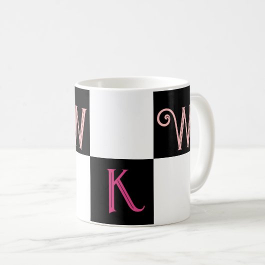 Modern Monogram zwart-wit Koffiemok (Voorkant rechts)