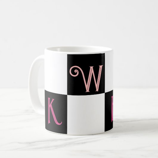 Modern Monogram zwart-wit Koffiemok (Voorkant links)