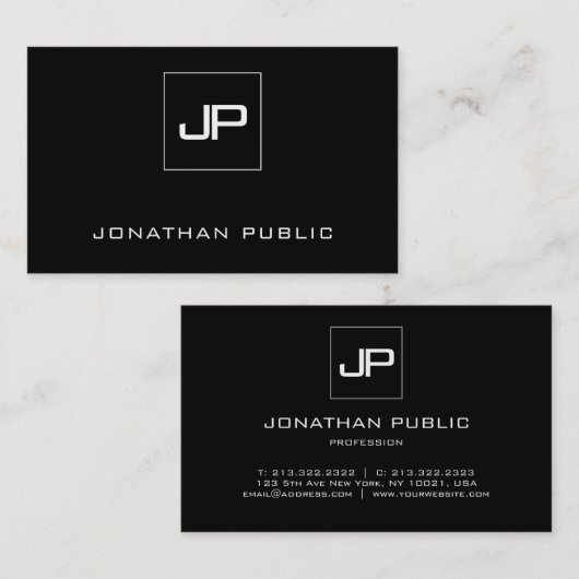 Modern Monogram Zwart Wit Letter Sjabloon Visitekaartje (Voorkant / Achterkant)