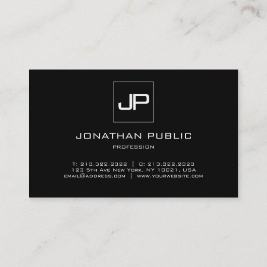 Modern Monogram Zwart Wit Letter Sjabloon Visitekaartje (Achterkant)