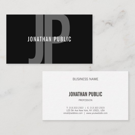 Modern Monogram Zwart Wit Minimalistische Sjabloon Visitekaartje (Voorkant / Achterkant)