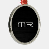 Modern Monogram Zwart Wit Naam Initialen Metalen Ornament (Rechts)