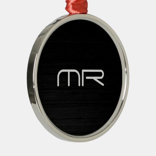 Modern Monogram Zwart Wit Naam Initialen Metalen Ornament (Rechts)