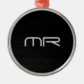 Modern Monogram Zwart Wit Naam Initialen Metalen Ornament (Voorkant)