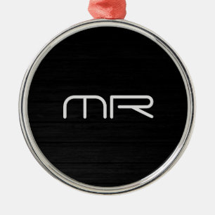 Modern Monogram Zwart Wit Naam Initialen Metalen Ornament
