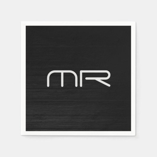 Modern Monogram Zwart Wit Naam Initialen Servet (Voorkant)