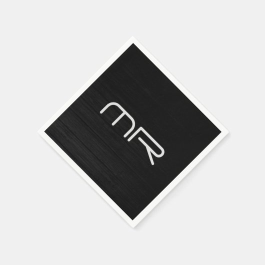 Modern Monogram Zwart Wit Naam Initialen Servet (Hoek)