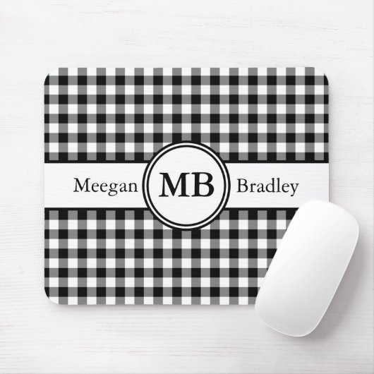 Modern monogram zwart-wit patroon muismat (Met muis)