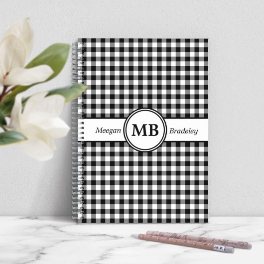 Modern monogram zwart-wit patroon notitieboek