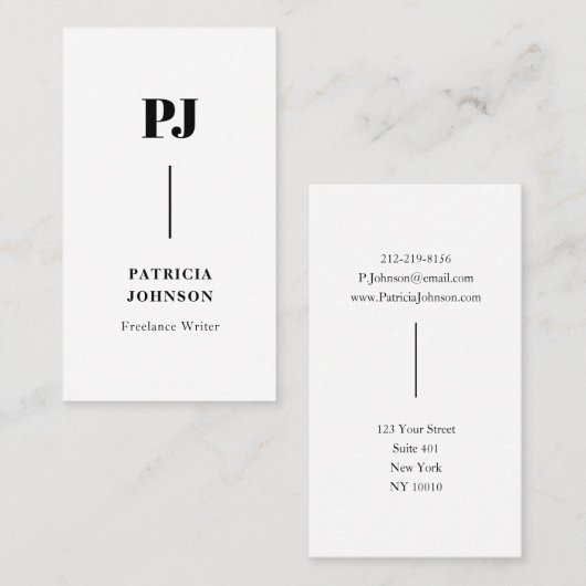 Modern Monogram Zwart-wit Professioneel Visitekaartje (Voorkant / Achterkant)