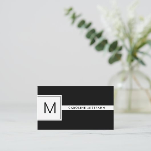 Modern Monogram Zwart-wit Professioneel Visitekaartje (Staand voorkant)