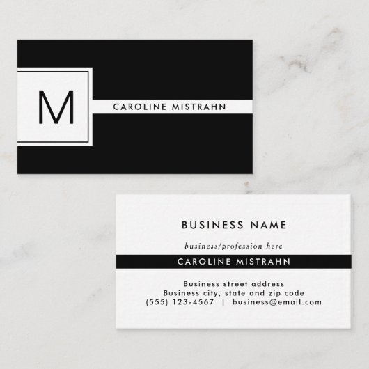 Modern Monogram Zwart-wit Professioneel Visitekaartje (Voorkant / Achterkant)