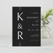 Modern Monogram Zwart & Wit QR Code Trouwen Kaart (Staand voorkant)