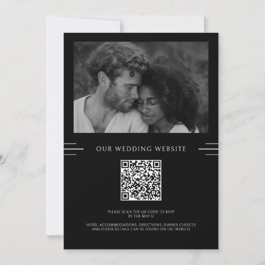 Modern Monogram Zwart & Wit QR Code Trouwen Kaart (Achterkant)