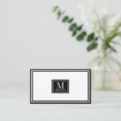 Modern Monogram Zwart & Wit Rand Logo QR Visitekaartje (Staand voorkant)