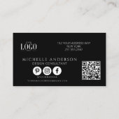 Modern Monogram Zwart & Wit Rand Logo QR Visitekaartje (Achterkant)