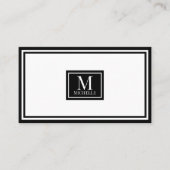 Modern Monogram Zwart & Wit Rand Logo QR Visitekaartje (Voorkant)