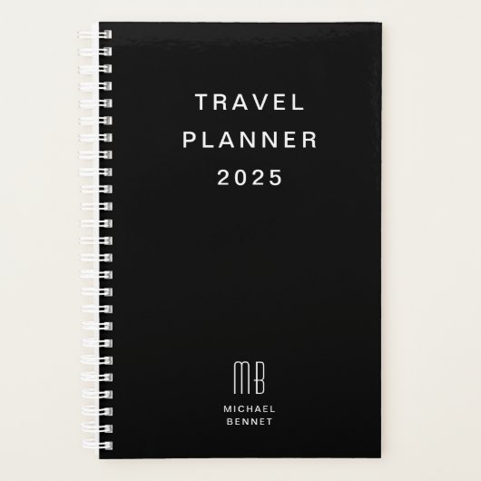 Modern Monogram zwart-wit reizen Planner (Voorkant)