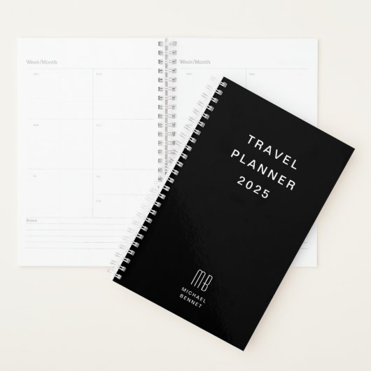 Modern Monogram zwart-wit reizen Planner (Display)