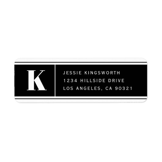 Modern Monogram Zwart & Wit Retouradres Etiket (Voorkant)