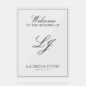 Modern Monogram Zwart & Wit Script Welkom Acryl Bord (Voorkant)