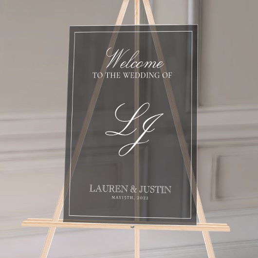 Modern Monogram Zwart & Wit Script Welkom Acryl Bord