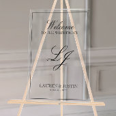 Modern Monogram Zwart & Wit Script Welkom Acryl Bord