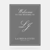 Modern Monogram Zwart & Wit Script Welkom Acryl Bord (Voorkant)