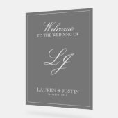 Modern Monogram Zwart & Wit Script Welkom Acryl Bord (Hoek)