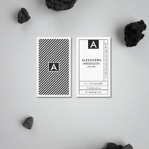 Modern Monogram Zwart-wit Stripes Minimal Visitekaartje