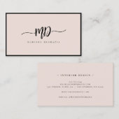 Modern monogram, zwart, zwart, zwart, stijlvol visitekaartje (Voorkant / Achterkant)