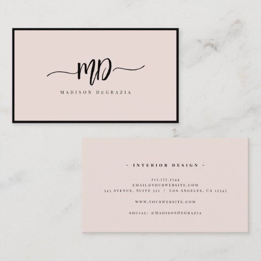 Modern monogram, zwart, zwart, zwart, stijlvol visitekaartje (Voorkant / Achterkant)