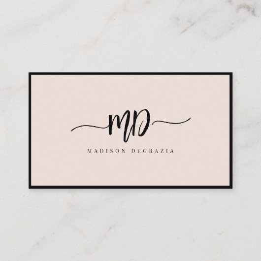 Modern monogram, zwart, zwart, zwart, stijlvol visitekaartje (Voorkant)