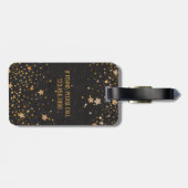 Modern Monogram | Zwarte leder Gold Glitter Stars Bagagelabel (Achterkant horizontaal)