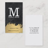 Modern Monogram | Zwarte Marmer | Goud Geborsteld Visitekaartje (Voorkant / Achterkant)