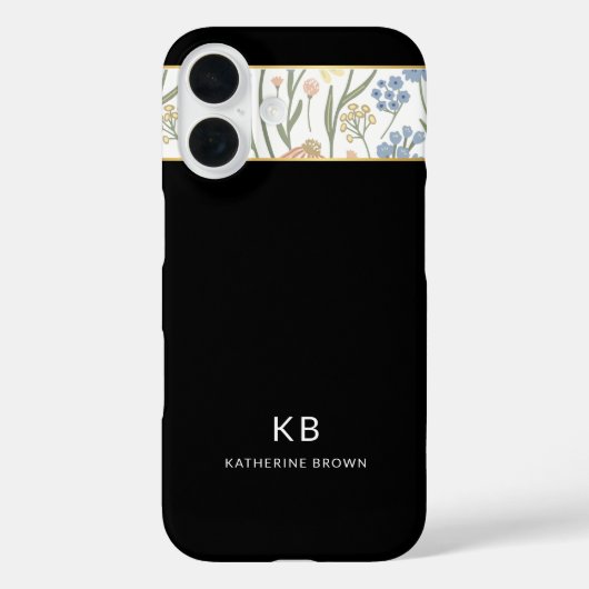 Modern Monogramm Cute Black Floral Pattern  Case-Mate iPhone Case (Achterkant)