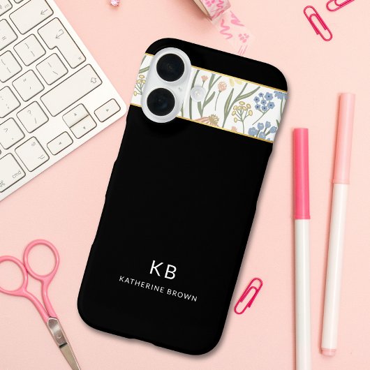 Modern Monogramm Cute Black Floral Pattern  Case-Mate iPhone Case