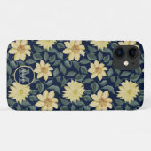 Modern Monogrammed Add Jouw naam Navy Floral Case-Mate iPhone Case (Achterkant (horizontaal))
