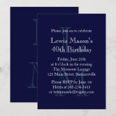 Modern Monogrammed Birthday Invitation (marine) Kaart (Voorkant / Achterkant)